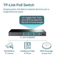 TP-LINK TL-SG1428PE 24 PORT GIGABIT + 2XGIGABIT RJ45/SFP+2  UPLINK YÖNETİLEBİLİR 250W POE RACKMOUNT SWITCH 24+2+2